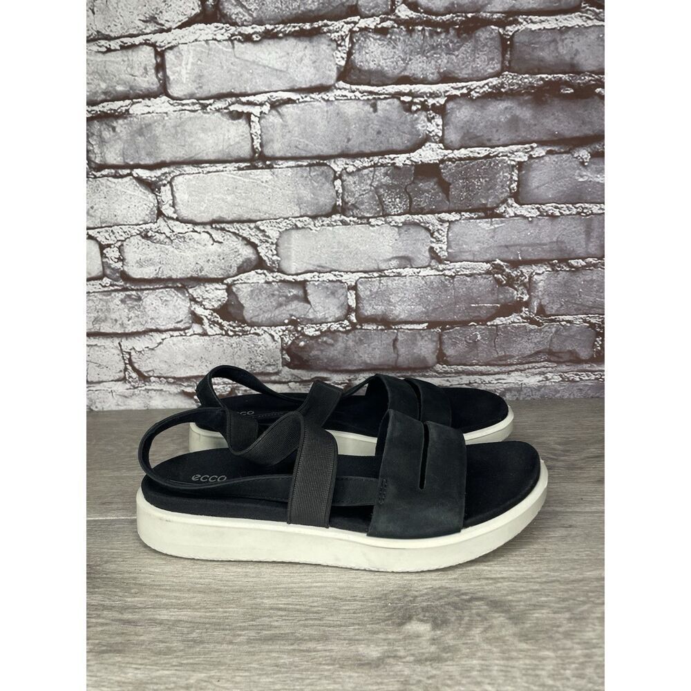 ECCO Yuma Black Nubuck Leather Stretch Wedge Strappy Sandals Women 41EU/10.5M US - Picture 14 of 16